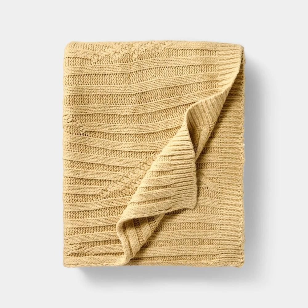 Threshold Studio McGee Tan Cable Rib Throw Blanket 50x60 Knit Cozy Home Decor